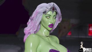 Horny alien girl with ginormous milk cans is having lovemaking with a dark-hued guy all the time