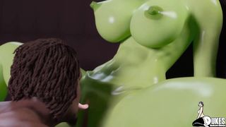 Horny alien girl with ginormous milk cans is having lovemaking with a dark-hued guy all the time