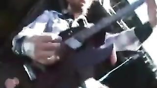 Nude chick and her beau are ahving hookup on the stage in front of many people