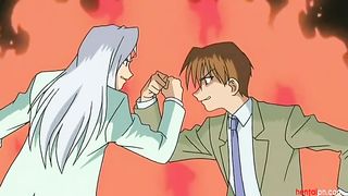 Hentai milf is getting nailed in a public place, after giving a deep blowjob to a stranger