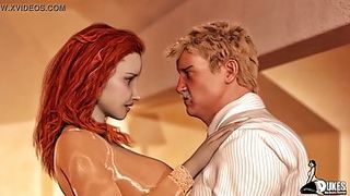 Red haired woman with big, firm tits is fucking a black man in the jail