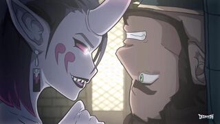 Buxomy, Dark-Hued toon stunner with towheaded hair is pleasuring a fellow with her funbags and lips