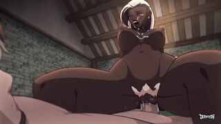 Buxomy, Dark-Hued toon stunner with towheaded hair is pleasuring a fellow with her funbags and lips