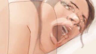 Cartoon brunette is having hardcore sex with her lover, while her partner is watching them