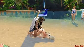 Anime Porn stunner is having scorching romp on the beach, with a gang of naughty dudes