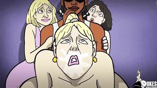 3 wonderful, Toon stunners are having fun while taking turns deep deep-throating a thick, dark-hued meat stick