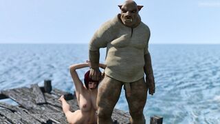 Pig Monster attacks & toughly smashes Thick-Jugged TRIO DIMENSIONAL Hottie!