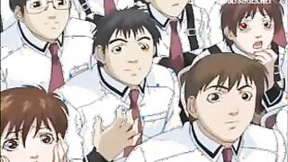 This impressive looking anime porn honey takes off down and fumbles herself off while her class friends see her