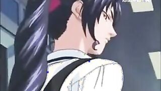 This impressive looking anime porn honey takes off down and fumbles herself off while her class friends see her