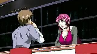 Hefty breasted anime porn cougar has a junior stud stuff her vulva on the convenient bed