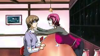 Hefty breasted anime porn cougar has a junior stud stuff her vulva on the convenient bed