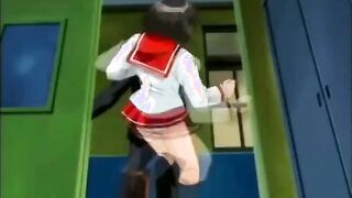 Huge-Titted anime porn black-haired gets her coochie broken by a mate from her class