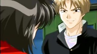 Huge-Titted anime porn black-haired gets her coochie broken by a mate from her class