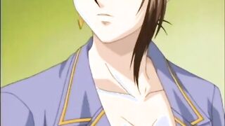 Huge-Titted anime porn black-haired gets her coochie broken by a mate from her class