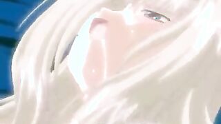 Silver haired manga porn lady is spitting from delight while her manager is tearing up her from behind