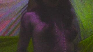 Glamour burlesque doll dancing nude and jiggling it (Psychedelic)