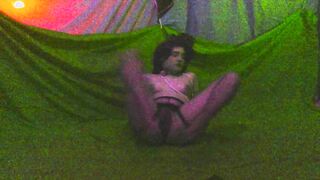 Glamour burlesque doll dancing nude and jiggling it (Psychedelic)