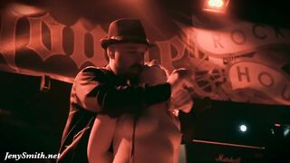 Public nakedness in a club. Bare DJ